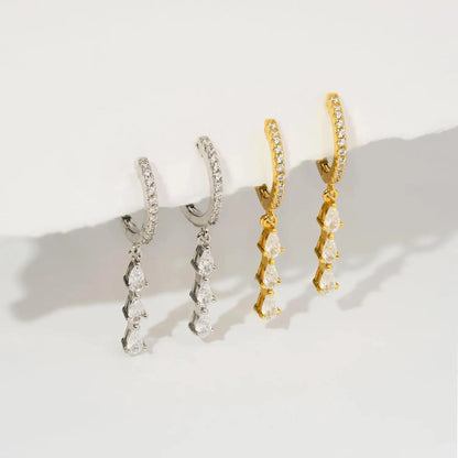 Orecchini a Goccia per Donna, Orecchini Pendenti con Strass in Argento, Orecchini Brillanti e Leggeri