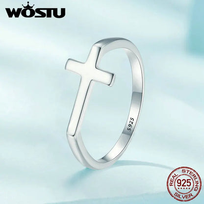 WOSTU Original 925 Sterling Silver Cross Ring Oxidized Silver for Women Fine Jewelry Party Wedding Engagement Ring Gift FIR979