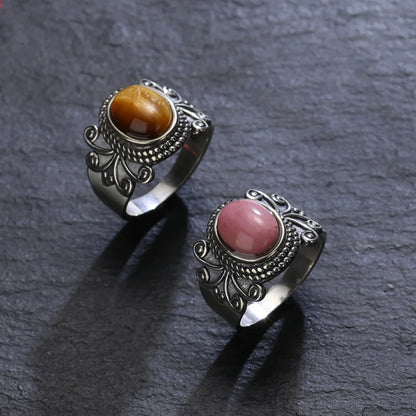 Retro Natural Ring for Men Women  Tiger's Eye Rhodochrosite Kyanite Amethyst Stone Rings Jewelry Party Birthday Gift Wholesale