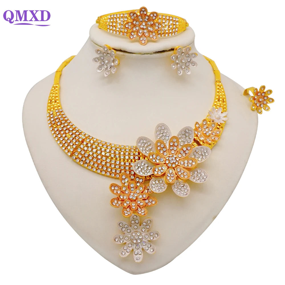 Dubai Gold Color Jewelry Sets African Indian wedding Bridal Wife gifts Necklace Bracelet Earrings ring Jewelery for Women 2022