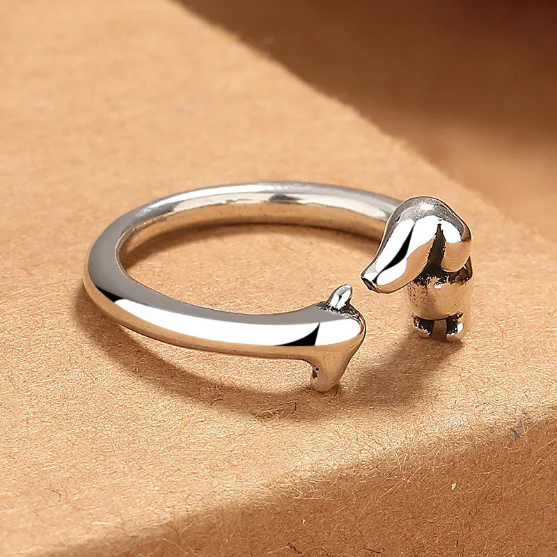 925 Sterling Silver Vintage Ring Cute Dog for Women Beautiful Ring Fashion Wedding Engagement Jewelry Party Women Gifts