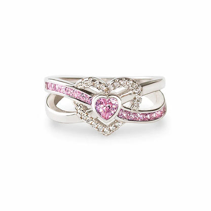 Huitan Romantic Pink Heart Zirconia Finger Ring Female Wedding Band Jewelry Silver Color Delicate Proposal Accessories for Women