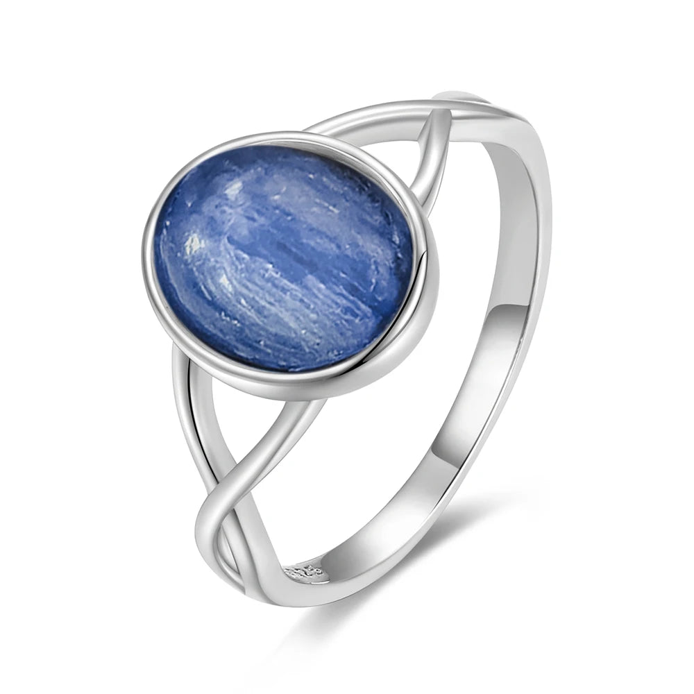Vintage S925 Sterling Silver Ring Oval Round Natural Kyanite Ring Sun And Flower Shaped Retro Fine Jewelry For Women Men