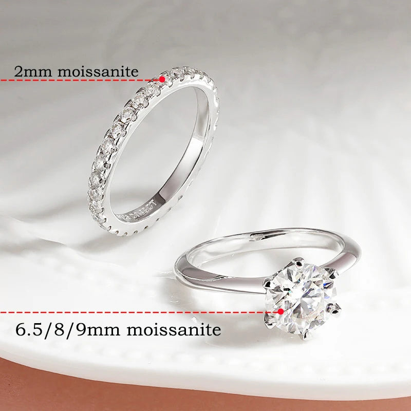 Smyoue 2mm Certified Moissanite Ring for Women Full Diamond Enternity Band S925 Sterling Silver Plated White Gold Jewelry