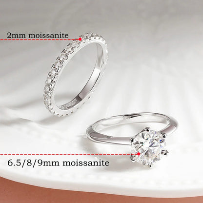 Smyoue 2mm Certified Moissanite Ring for Women Full Diamond Enternity Band S925 Sterling Silver Plated White Gold Jewelry