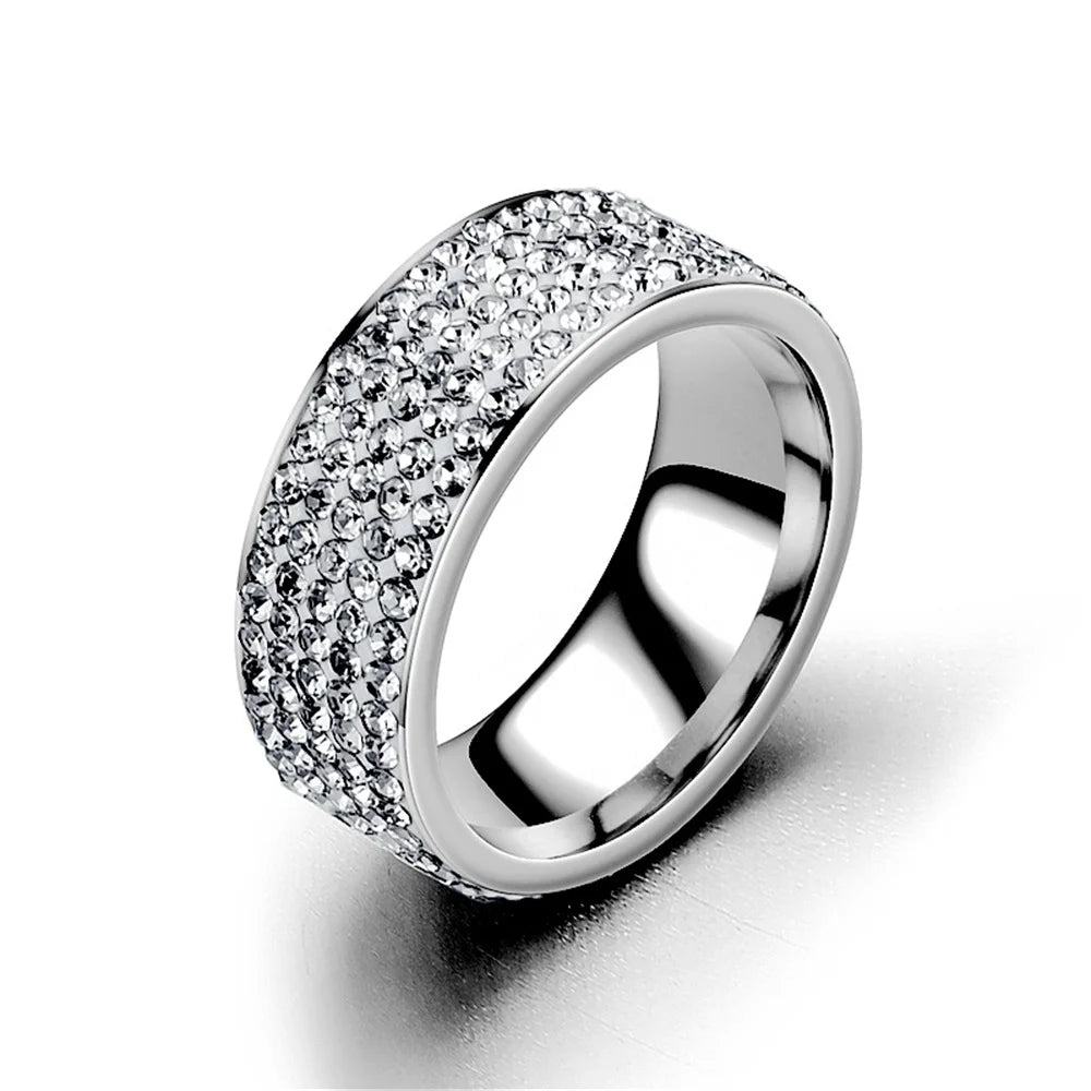 Hip Hop Iced Out Bling Ring 8mm Male Black/Gold/Silver Color Stainless Steel Engagement Wedding Rings for Women Men Jewelry Gift