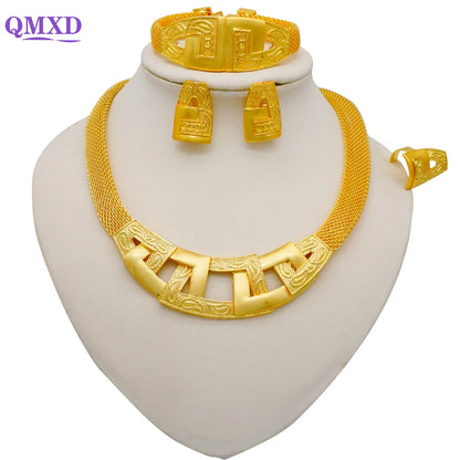 Dubai Gold Color Jewelry Sets African Indian wedding Bridal Wife gifts Necklace Bracelet Earrings ring Jewelery for Women 2022