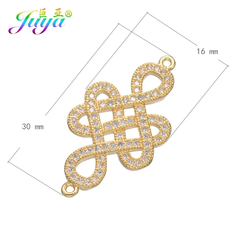 Juya Handmade 18K Gold Plated Cz Paved Decorative Copper Dragon Charms Connectors Accessories For DIY Talisman Jewelry Making