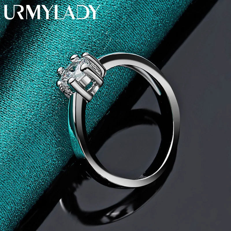 URMYLADY High Quality 925 Sterling Silver Fine Six Claw Crystal Rings For Women Couple Gifts Fashion Party Wedding Jewelry