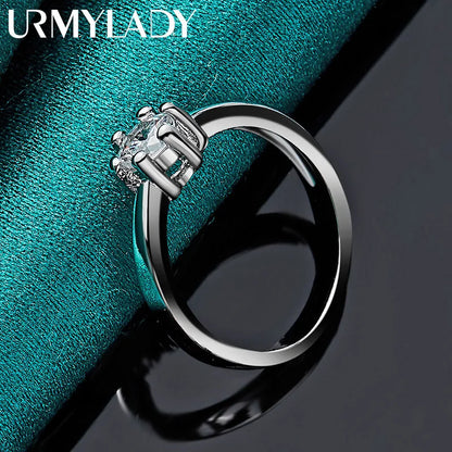 URMYLADY High Quality 925 Sterling Silver Fine Six Claw Crystal Rings For Women Couple Gifts Fashion Party Wedding Jewelry