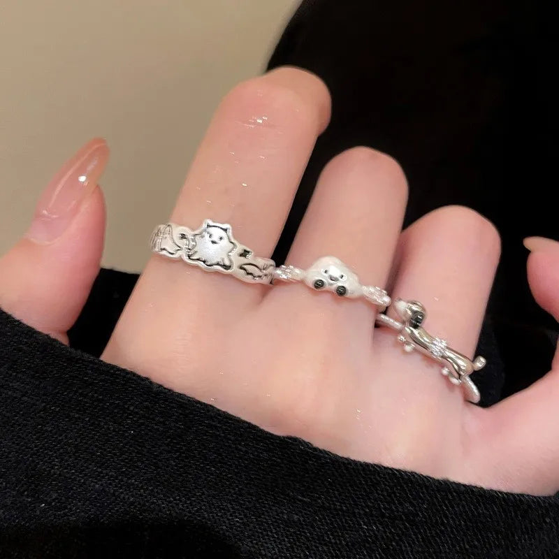 925 Sterling Silver Zircon Dog Ring For Women Animal Matte Irregular Cloud Halloween Creativity Jewelry Gift Dropship