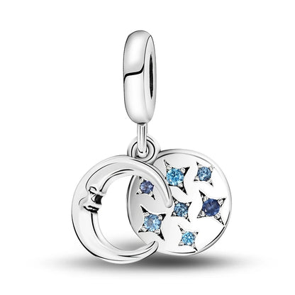 Silver Plated Cat Moon Star Earphone Dangle Charm Bead Pendant Fit Bangle Bracelet for Women Gift DIY Making