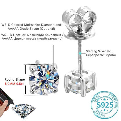 ALITREE 1ct D Color Moissanite Earrings 925 Sterling Sliver Plated Gold Diamond Ear Studs with GRA Certificate for Women Jewelry