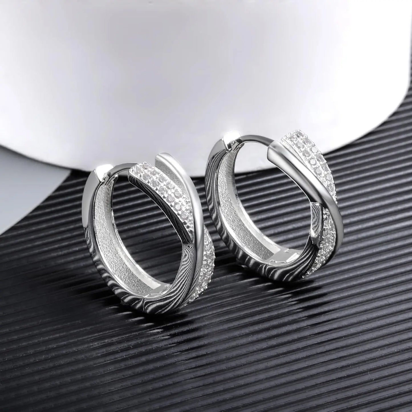 Orecchini Donna Argento 925 Orecchini Cerchio, Oro Placcato 14K/ Oro Bianco Brillantini Orecchini