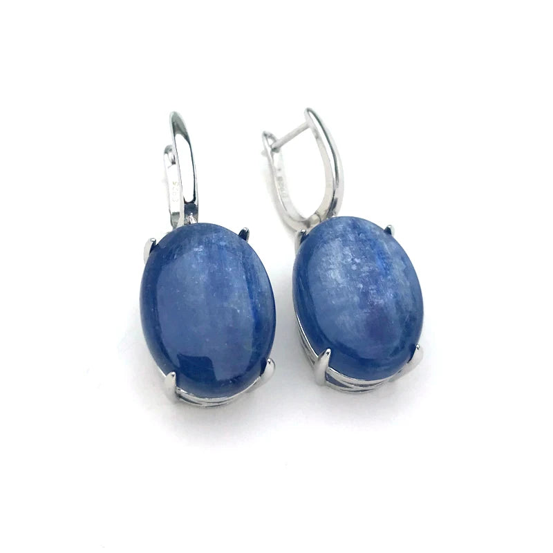 CSJ Big Stone Natural Larimar Earring Sterling 925 Silver Malachite Moonstone Amazonite Kyanite 13*18mm for Women Party Gift