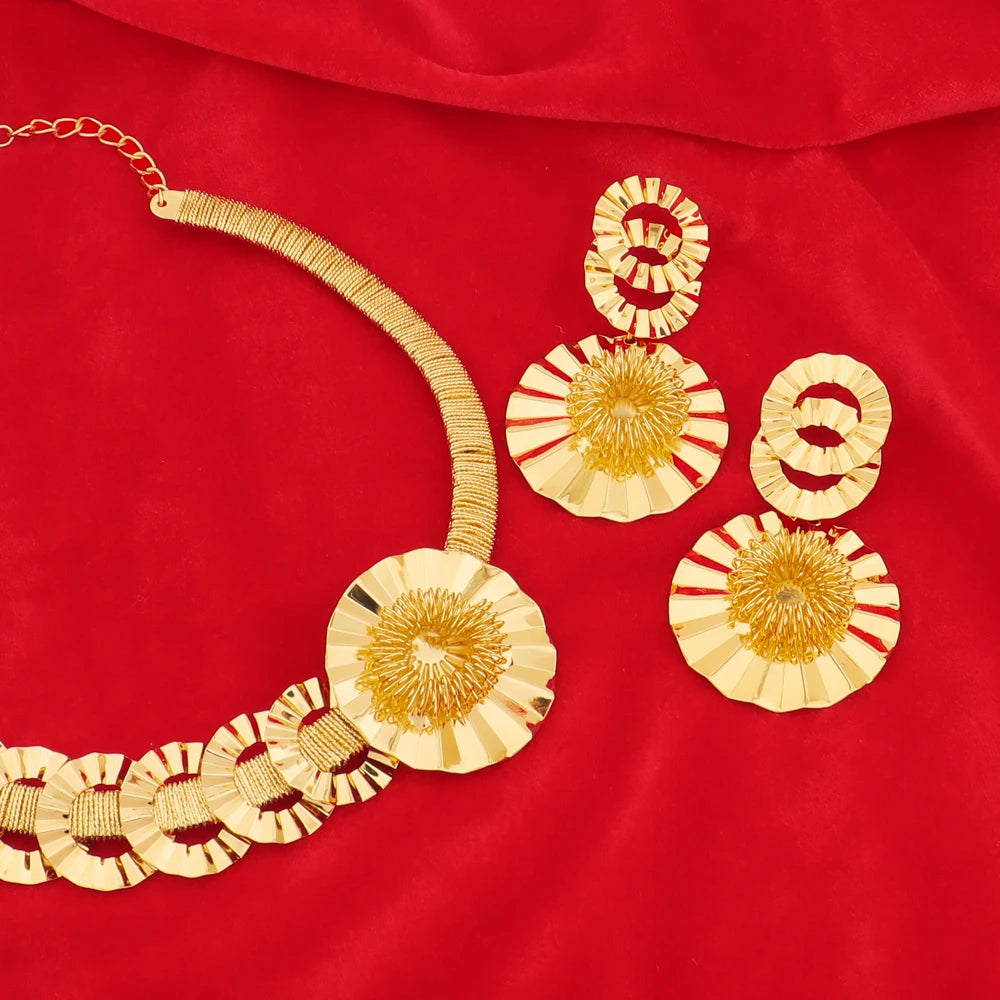 Nigerian Luxury Jewelery Sets for Women Dubai India Bridal Necklace Earrings Ring Bracelet Gold Plated Wedding Party Gift Set