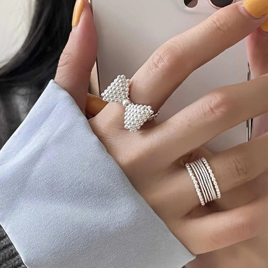 925 Sterling Silver Rings Fashion Hip Hop Vintage Couples Creative Big Bow Design Thai Silver Party Jewelry Birthday Gifts