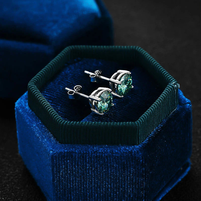 HORRIPAL Green Moissanite Earring 4 Prongs Classic Trendy Lab Grown Diamond with GRA Certified 925 Silver Earrings for Women Man