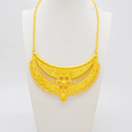 New African Jewelry Set Big Necklace Dubai Ethiopian Gold Color Jewelery Earring Bracelet For Women Bridal Choker Wholesale