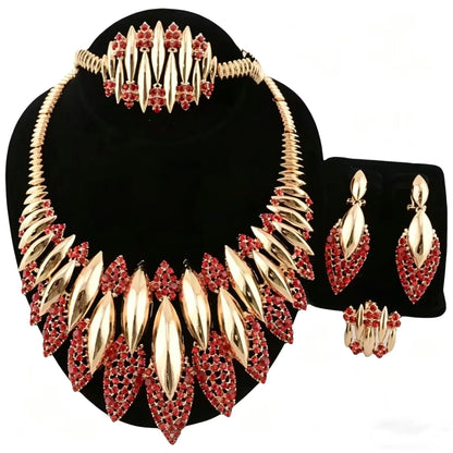 Wedding Jewelry Set Africal  Zircon Bracelet necklace Earring Ring 18K Gold Plated Jewelery set