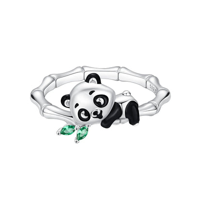 PANPOKI S925 Sterling Silver Panda Animal Closed Ring For Women Finger Ring Personality Jewelry Party Trendy Gifts
