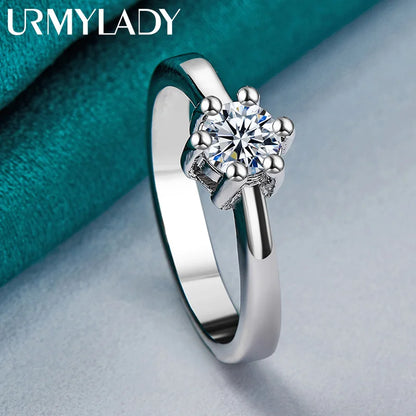 URMYLADY High Quality 925 Sterling Silver Fine Six Claw Crystal Rings For Women Couple Gifts Fashion Party Wedding Jewelry