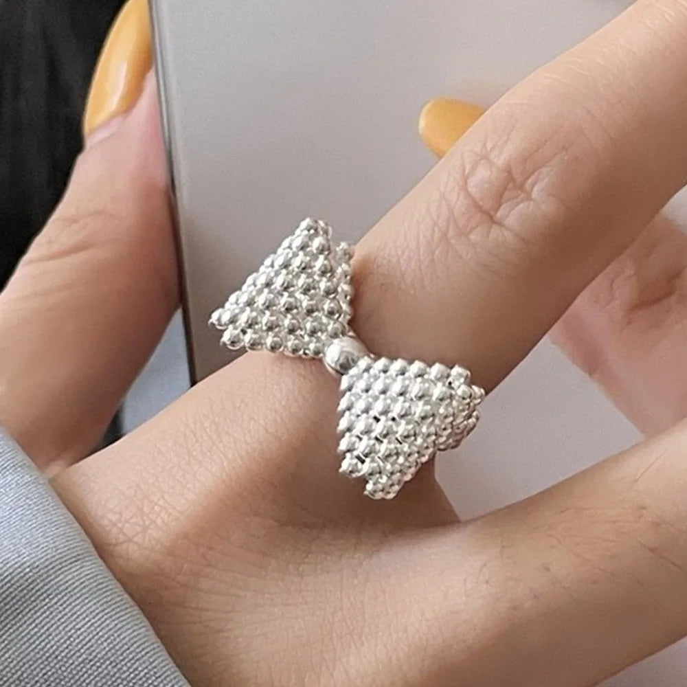 925 Sterling Silver Rings Fashion Hip Hop Vintage Couples Creative Big Bow Design Thai Silver Party Jewelry Birthday Gifts