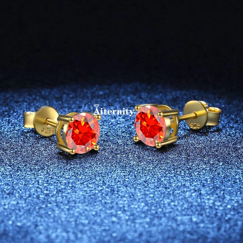 GRA Moissanite VVS1 Earrings Women 925 Sterling Silver Moissanita And Zircon Ear Studs Pink Yellow Red Orange Pass Diamond Test