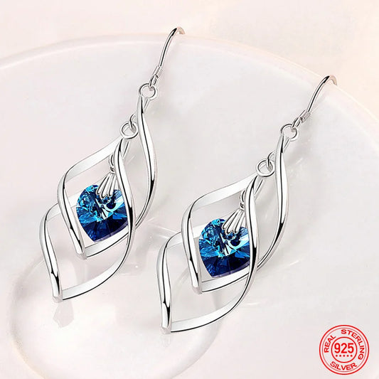 JewelryTop New Arrival 925 Sterling Silver Crystal Long Dangle Earrings For Women Lady Charm Wedding Party Jewelry Gift Noble