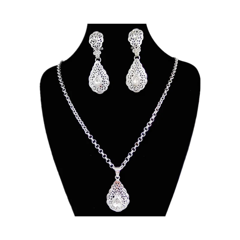 French jewelry water drop crystal necklace earrings Birthday party jewelry Arab banquet luxury gold color wedding jewelry