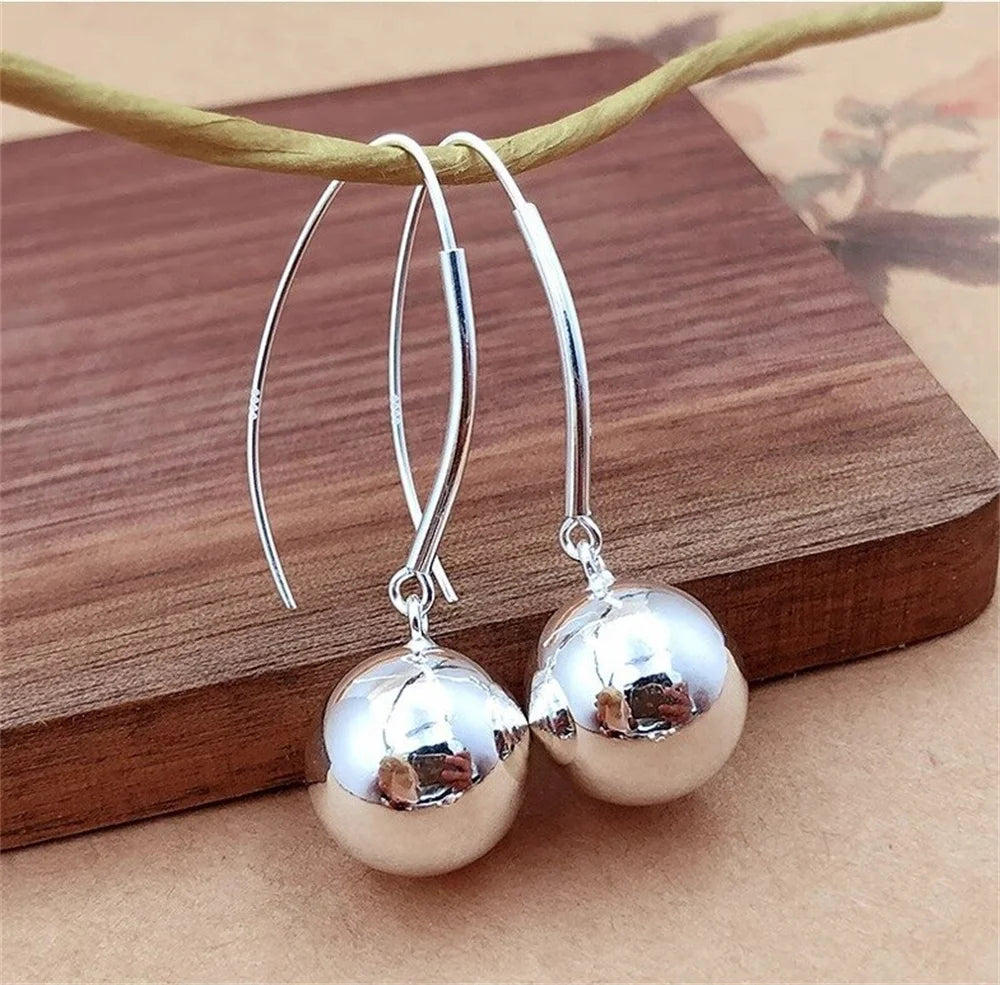 S990 Sterling Silver Drop Earrings for Women Smooth Surface Balls Pure Argentum Ear Drop Classic Fashion Jewelry Wholesale