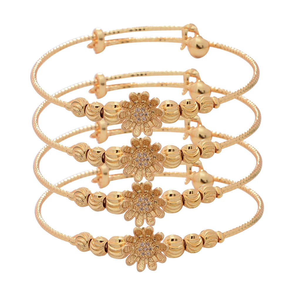 Dubai Maiden Gold Color zircon Bracelet Bangles Wedding Flower Jewelery Africa Bangles  women Flower Bangles Bijoux femme