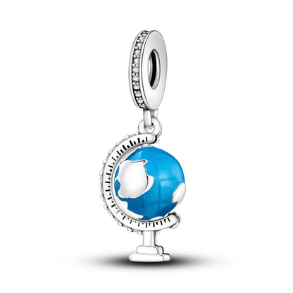 Silver Plated Cat Moon Star Earphone Dangle Charm Bead Pendant Fit Bangle Bracelet for Women Gift DIY Making