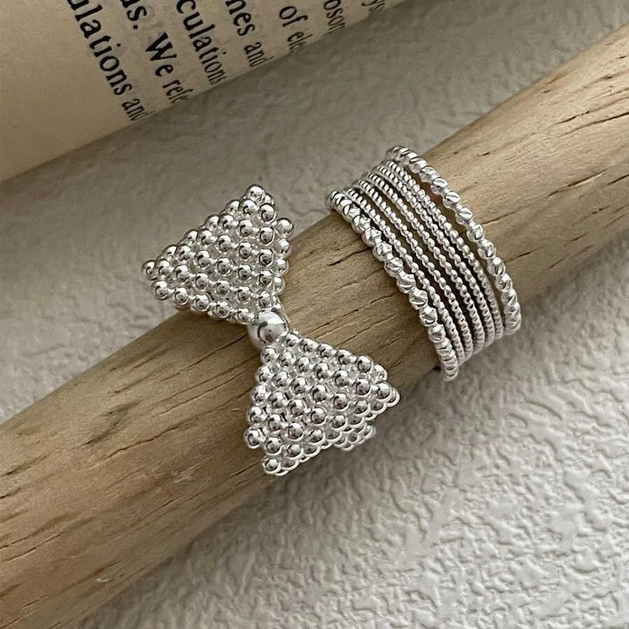 925 Sterling Silver Rings Fashion Hip Hop Vintage Couples Creative Big Bow Design Thai Silver Party Jewelry Birthday Gifts