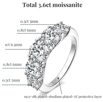 OEVAS 100% 925 Sterling Silver 3.6 Carat Full Moissanite Rings For Women 18K White Gold Color Engagement Wedding Fine Jewelry