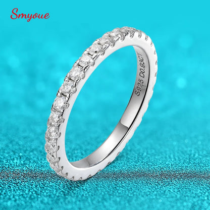 Smyoue 2mm Certified Moissanite Ring for Women Full Diamond Enternity Band S925 Sterling Silver Plated White Gold Jewelry