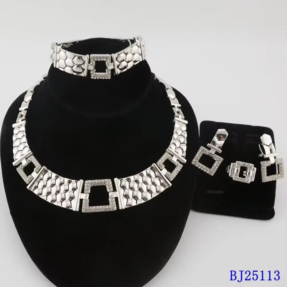 Wedding Jewelry Set Africal  Zircon Bracelet necklace Earring Ring 18K Gold Plated Jewelery set