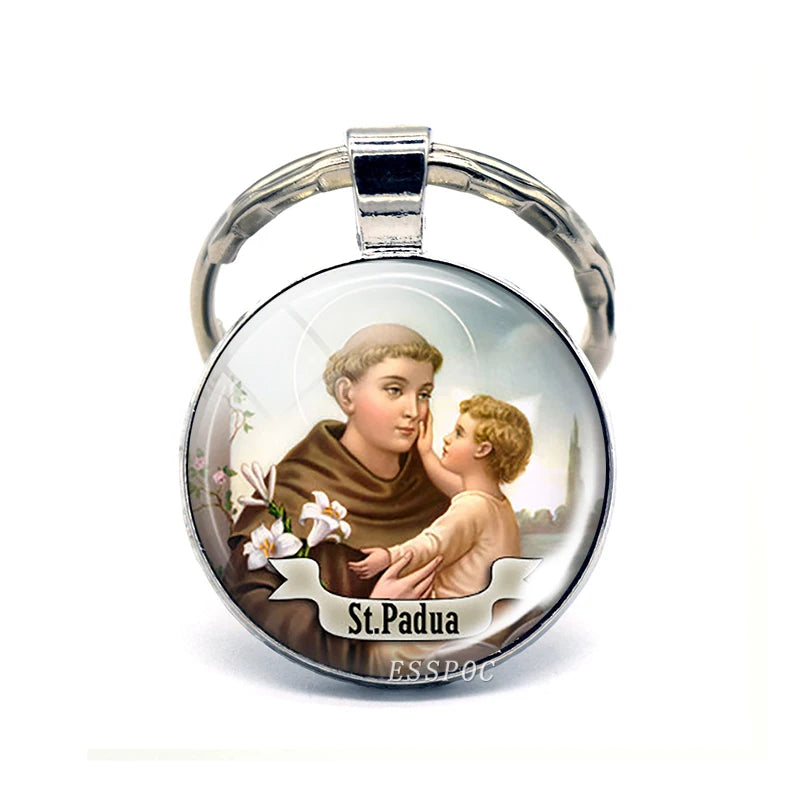 St Patrick Blessed Virgin Mary Keychain Saint Key Chain Silver Color Keychains Keyrings Catholic Jewelry St. Patrick's Day Gifts