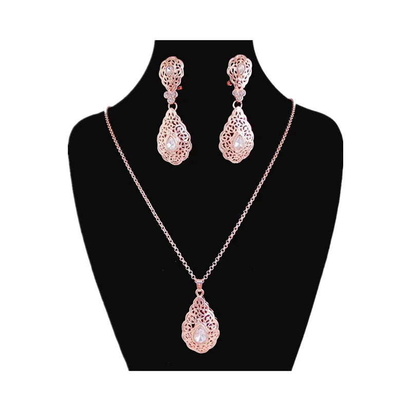 French jewelry water drop crystal necklace earrings Birthday party jewelry Arab banquet luxury gold color wedding jewelry