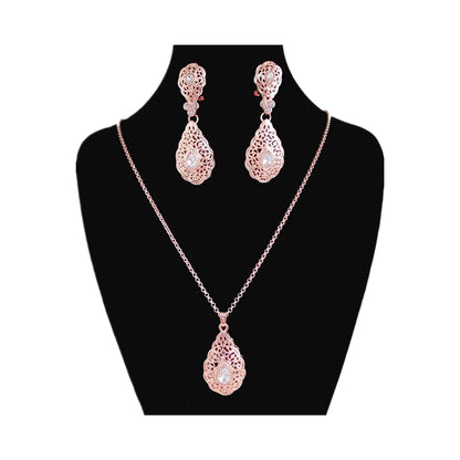 French jewelry water drop crystal necklace earrings Birthday party jewelry Arab banquet luxury gold color wedding jewelry