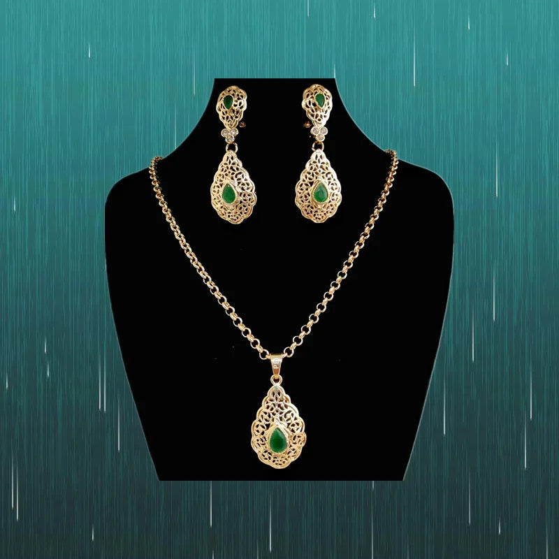 French jewelry water drop crystal necklace earrings Birthday party jewelry Arab banquet luxury gold color wedding jewelry