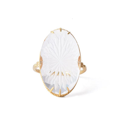 LAMOON 925 Silver Ring For Women Luxury Vintage Palace Snowflake Natural White Crystal 14K Gold Plated Fine Jewelry LMRI154