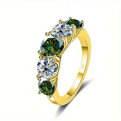 5 Stones 3.6CT All Moissanite Rings for Women gold Plated 925 Sterling Sliver Wedding Band Sparkling Diamonds Fine Jewelry GRA