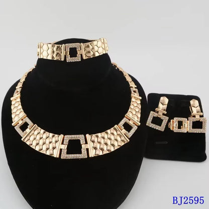 Wedding Jewelry Set Africal  Zircon Bracelet necklace Earring Ring 18K Gold Plated Jewelery set