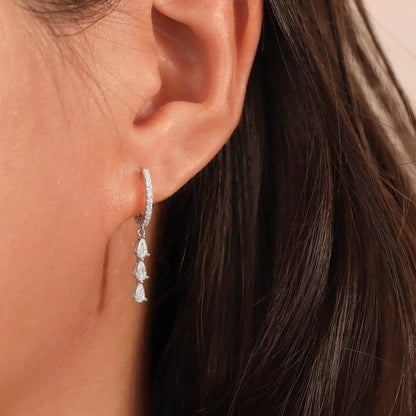 Orecchini a Goccia per Donna, Orecchini Pendenti con Strass in Argento, Orecchini Brillanti e Leggeri