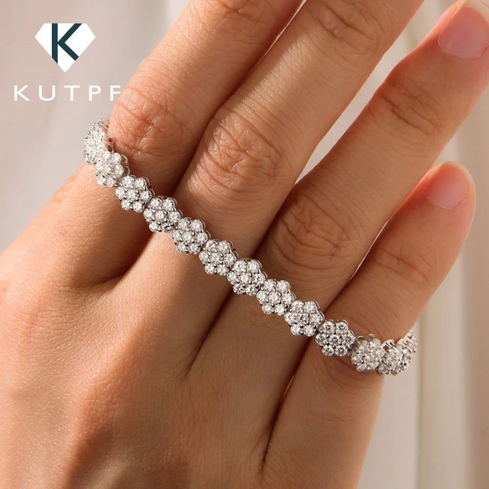 Full Moissanite Diamond Tennis Bracelet With  Certificate Flower Shape Bracelets For Women 925 Sterling Silver Fine Jewelry