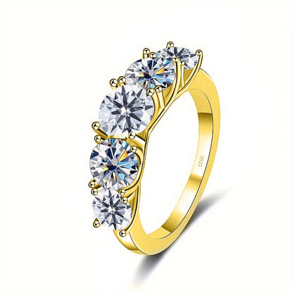 5 Stones 3.6CT All Moissanite Rings for Women gold Plated 925 Sterling Sliver Wedding Band Sparkling Diamonds Fine Jewelry GRA