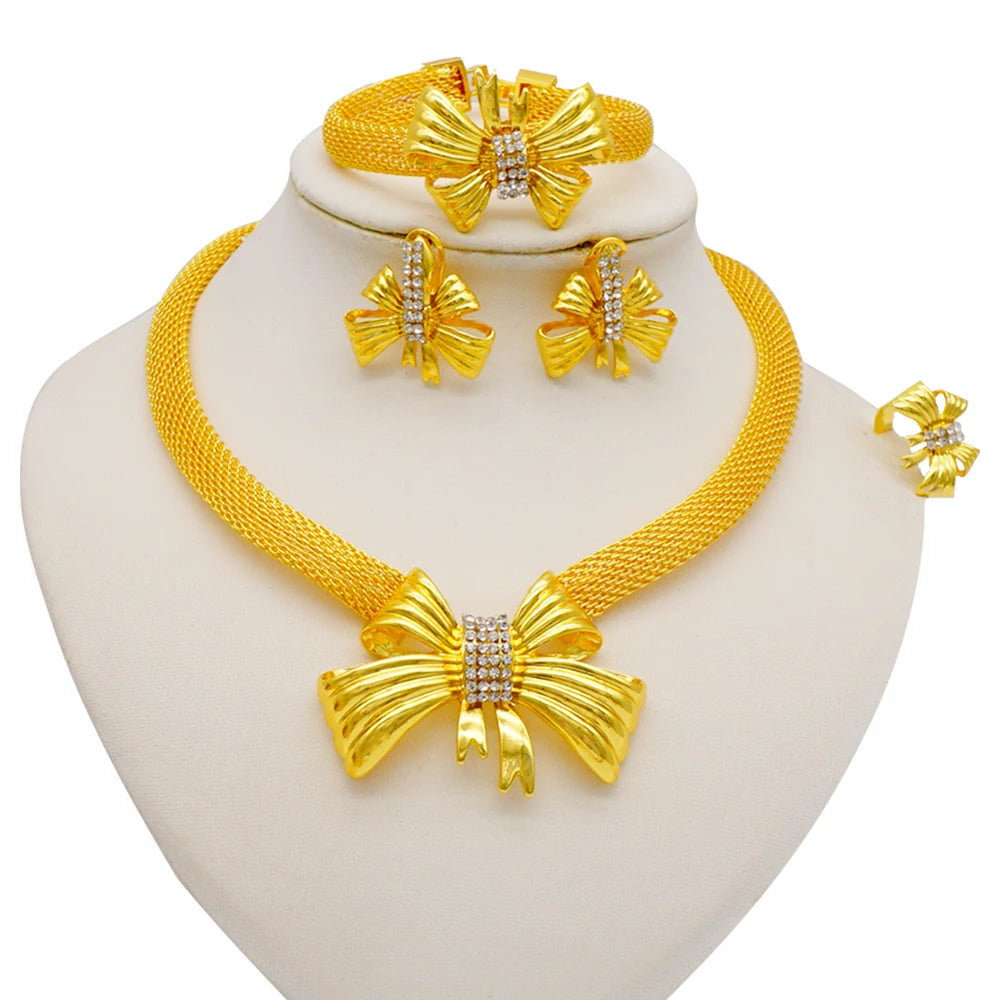 Dubai Gold Color Jewelry Sets African Indian wedding Bridal Wife gifts Necklace Bracelet Earrings ring Jewelery for Women 2022