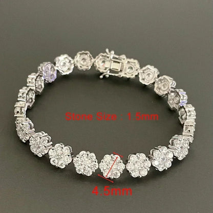 Full Moissanite Diamond Tennis Bracelet With  Certificate Flower Shape Bracelets For Women 925 Sterling Silver Fine Jewelry