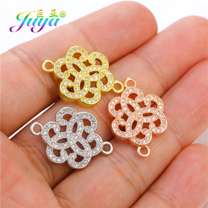 Juya Handmade 18K Gold Plated Cz Paved Decorative Copper Dragon Charms Connectors Accessories For DIY Talisman Jewelry Making